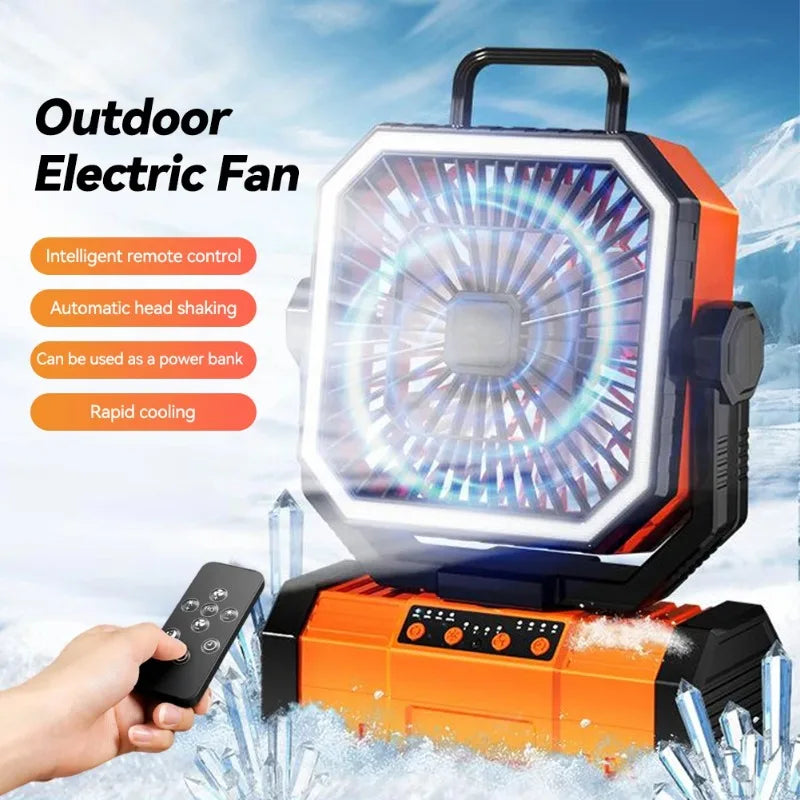 Camping Ceiling Fan 20000Mah Rechargeable Camping Circulator with Light and Remote Control Cool Air Circulation Camping Fan