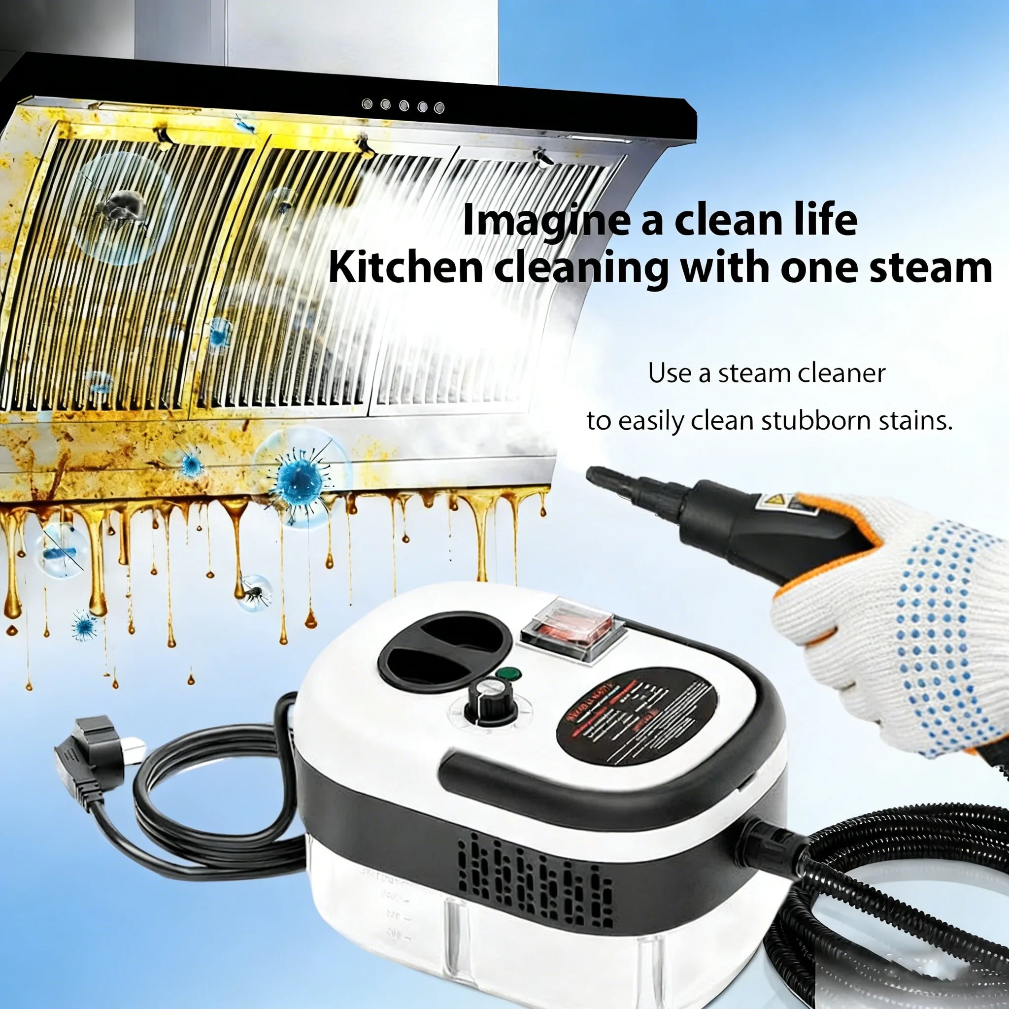 Steam Cleaner for Air Conditioner Kitchen Oil Stain Remover Glass Cleaning Tool for Range Hood Home Appliance Disinfection Wash