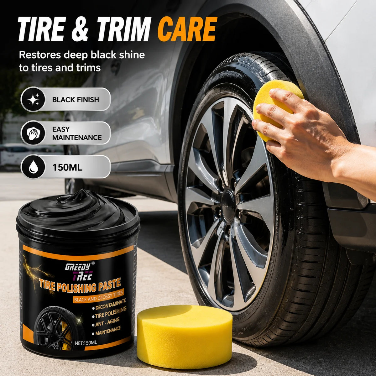 GREEDY TREE Tire Polishing Paste 150ml with Sponge