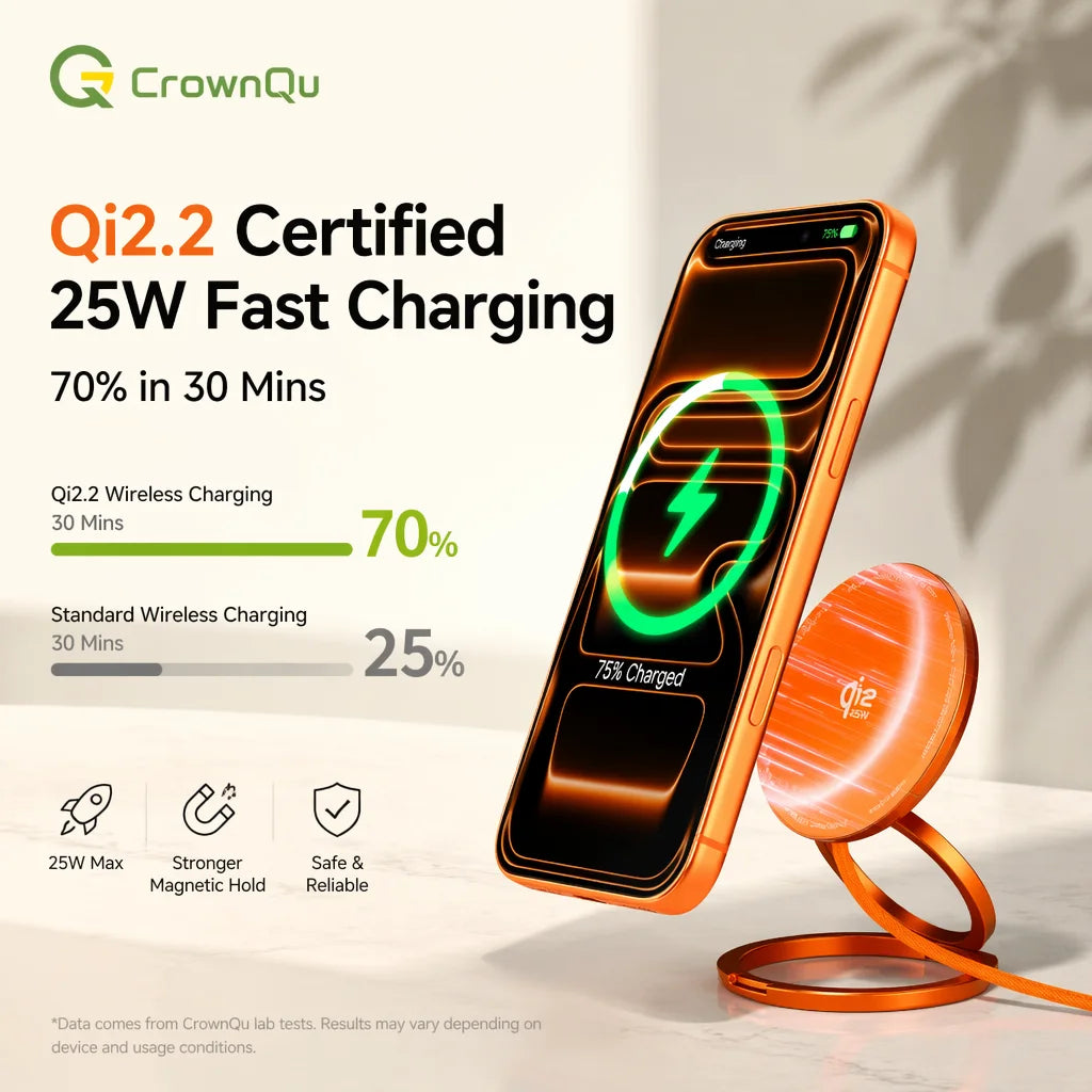 Qi2.2 Magnetic Wireless Charger Stand Foldable 25W Fast Charging with 47.2