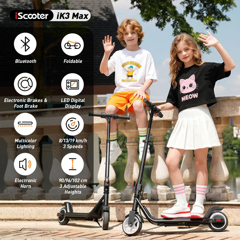 iScooter iK3Max Kids Electric Scooter 200W 4.5Ah Scooter 13KM Range Foldable Scooter 6.5 inch Tire Bluetooth Connection Scooter