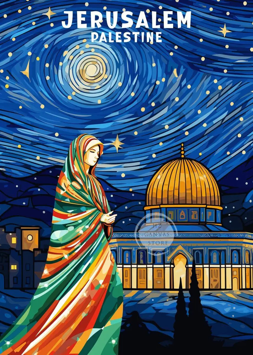 Jerusalem Palestine Travel Poster Religious Shrines Mosque Prints Canvas Painting Wall Art Pictures for Living Room Home Decor