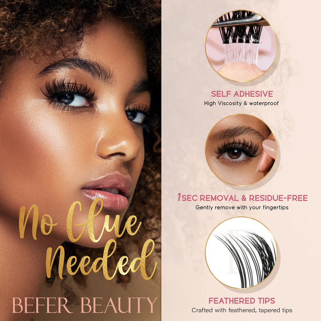 Befer Self-Adhesive Lash Clusters Clear Pre-Glued Eyelashes Cluster 150pcs Manga Natural Makeup Fluffy False Eyelashes Supplier