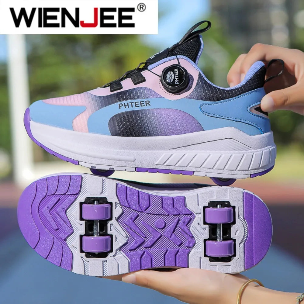 Kids Two Wheels Roller Skating Shoes With Light Magic