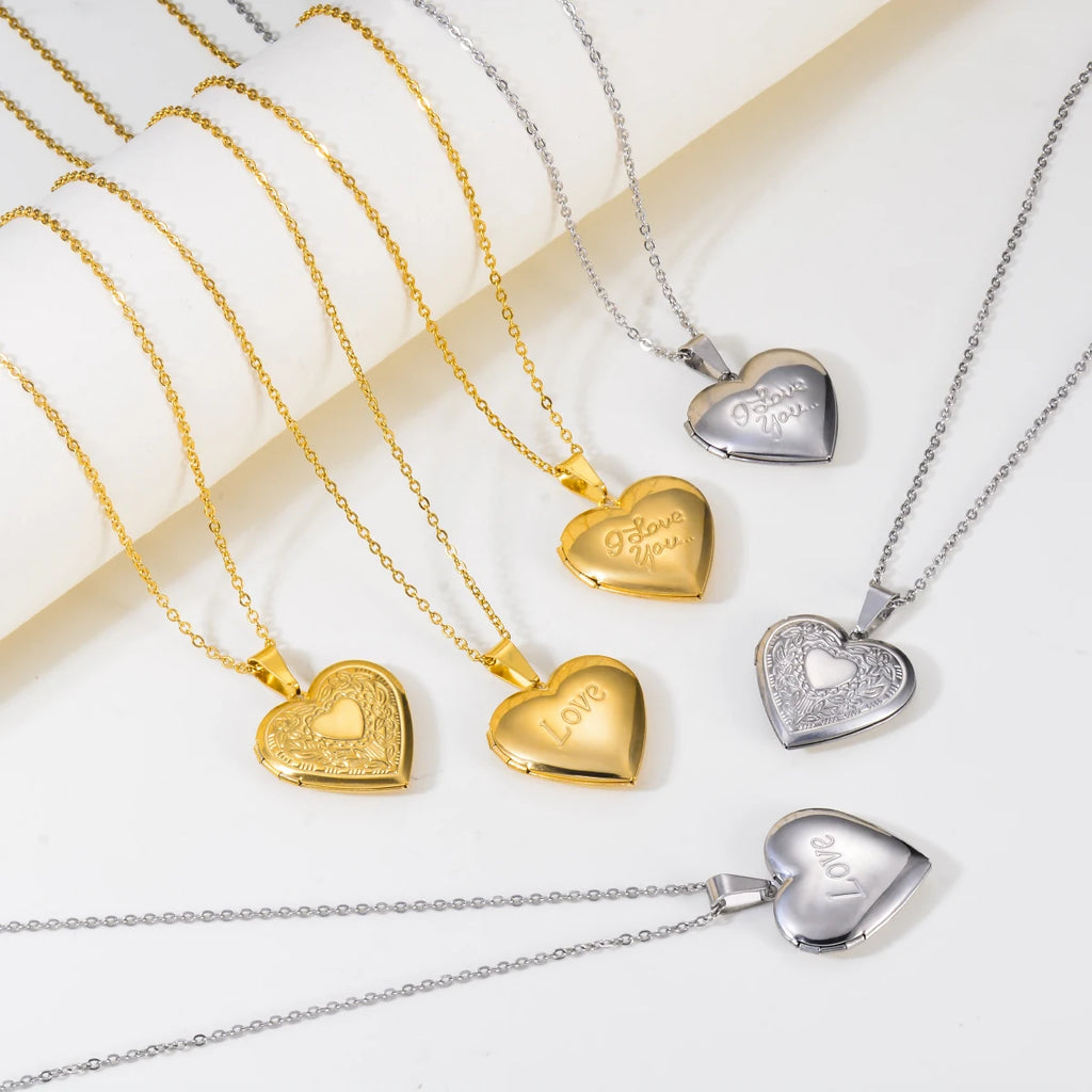 Fashion Stainless Steel Love Heart Locket Pendants Can Place Photos Necklace For Friend Family Customized Jewelry Gifts