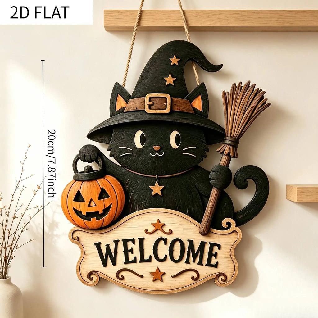 2/1 Piece Black Cat Halloween Welcome Door Hanging,