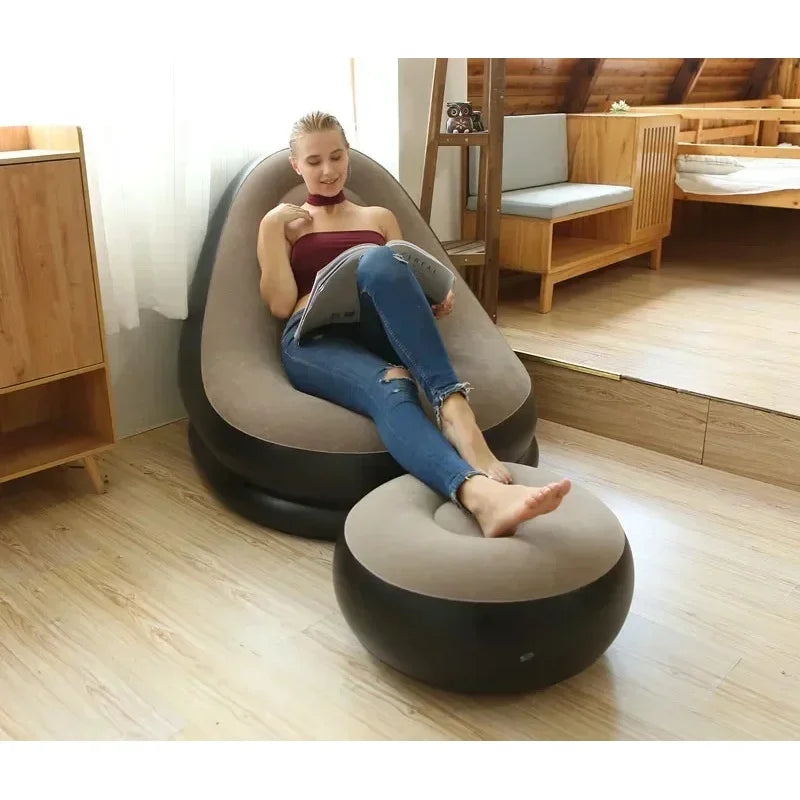 2Pcs Inflatable Chaise Lounge Portable Recliner Sofa Set