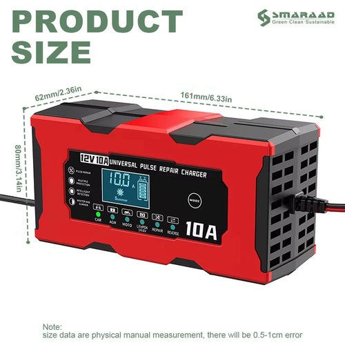 12V 10A Battery Charger Automotive Battery Lead-acid Lithium Iron Fast Charging