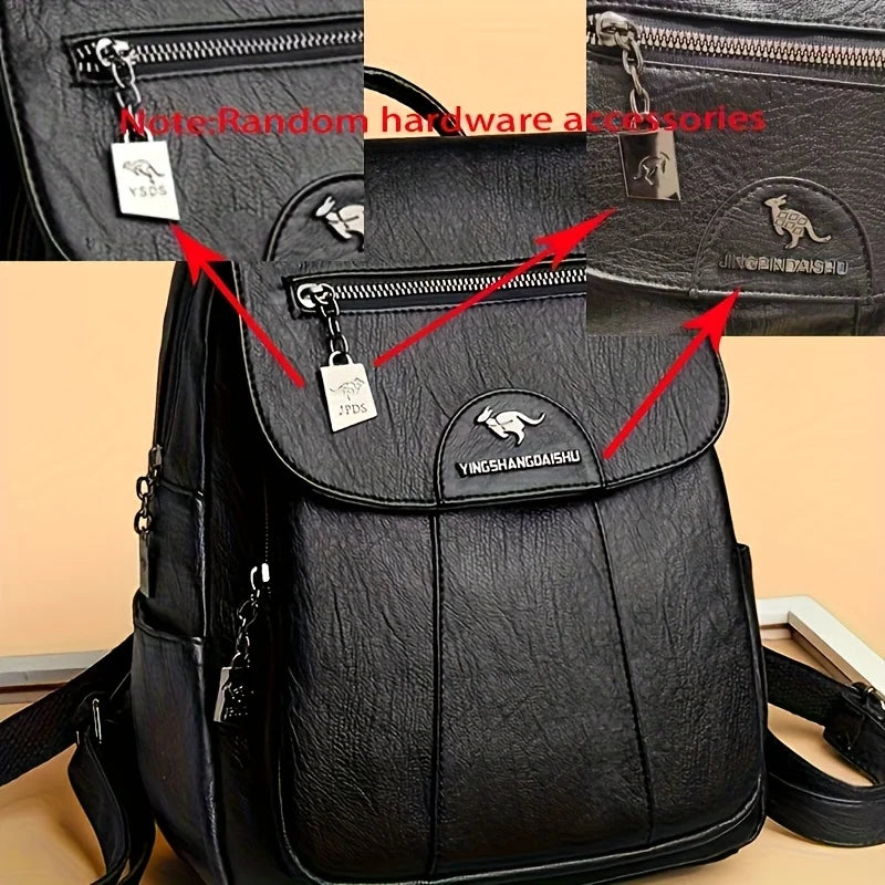 Faux Leather Backpack for Women,Flap Zipper Pocket