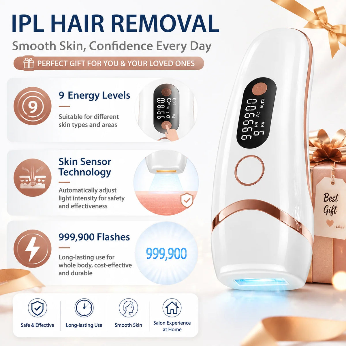 Unlimited Flashes IPL Hair Removal 9 Energy Levels Epiladora