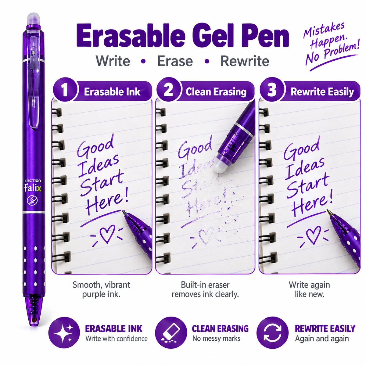 0.5mm Retractable Erasable Gel Pen with 40Pen