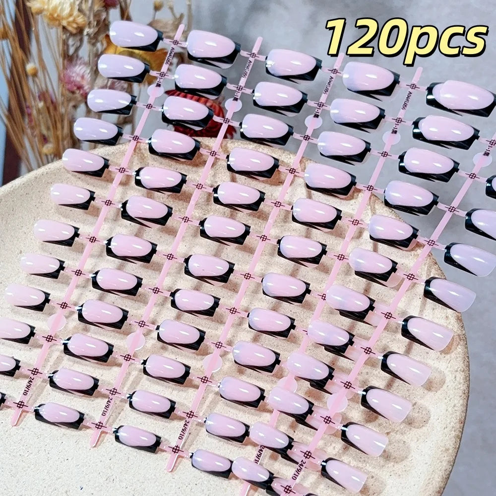 120pcs French Glossy Color Block Acrylic False Nails Spring & Summer Nude Tones Press-On Nails Full Cover Square Shape Nail Tips