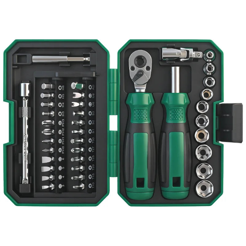 1/4" Drive Quick-Release 40 in 1 Ratchet Socket Bit Set Cr-V Steel Phillips/Slotted Screwdrivers for Repair & Hand Tools