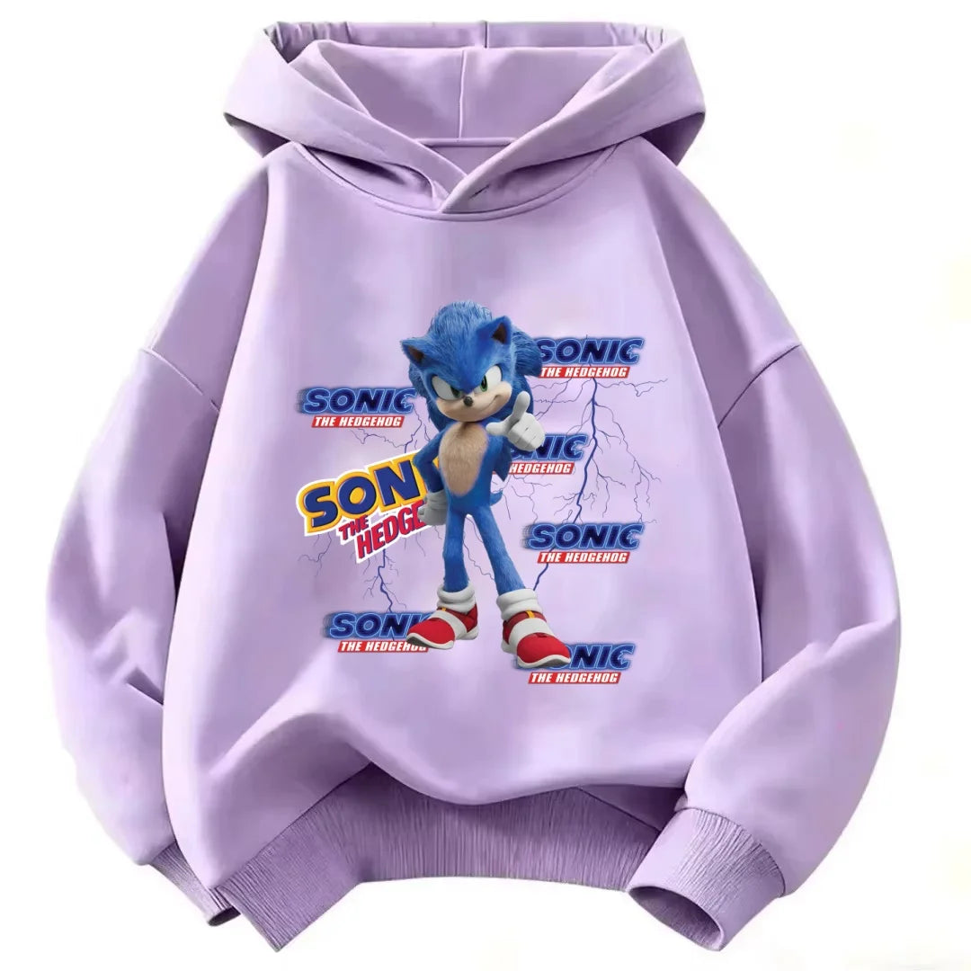2026 Kids Thick Hoodie with Cute Sonic Anime Pattern