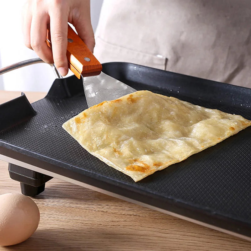 Stainless Steel Oblique Spatula Steak Burger Pancake Pizza Scraper Shovel Wooden Handle Barbecue Utensils Kitchen Cooking Tools