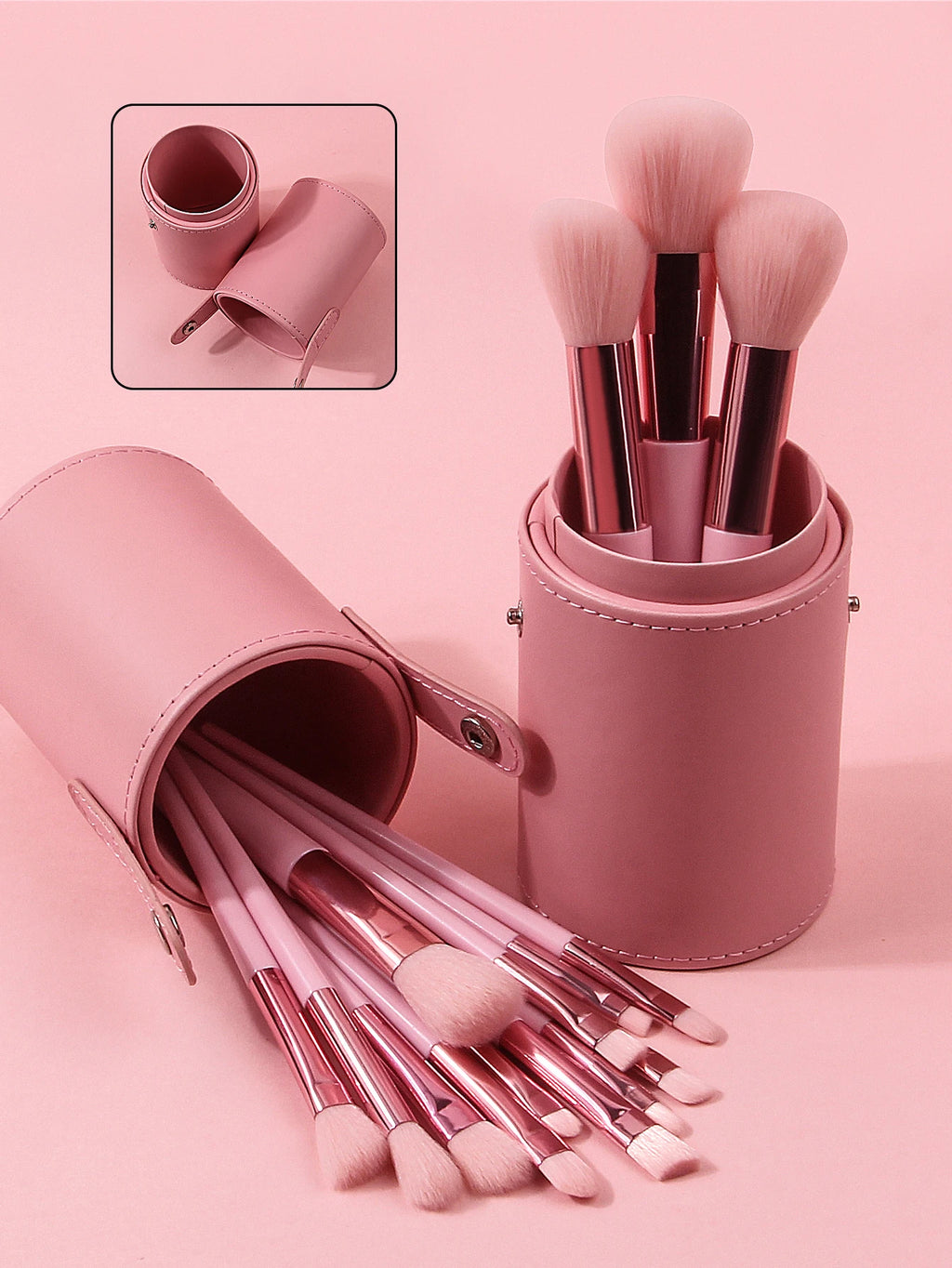 15PCS Pink Makeup Brush Set w/Storage Barrel, Ultra-Soft Bristle, Blush/Eyeshadow Brushes, Pro Tools for Beginners, Easy Clean