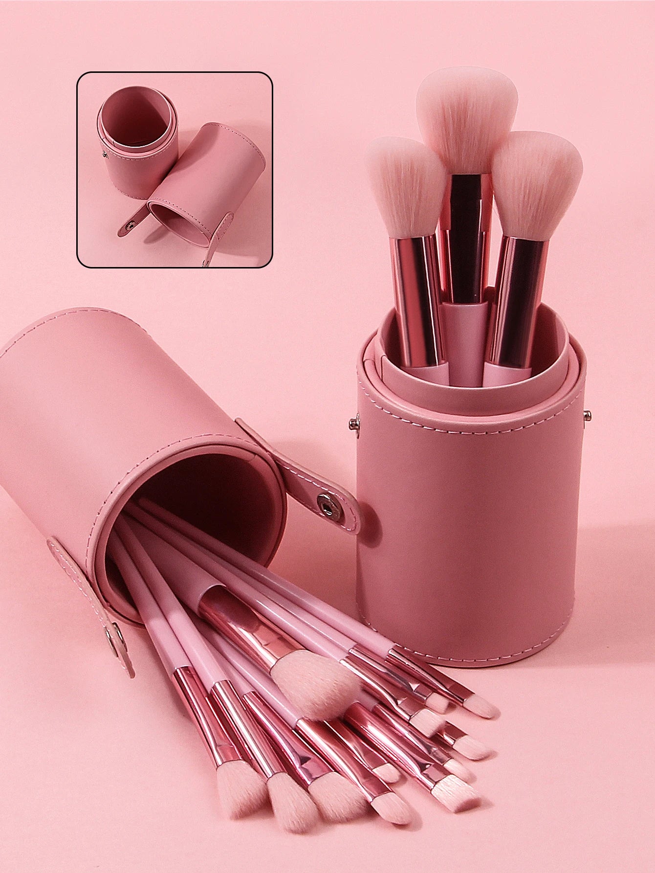 15PCS Pink Makeup Brush Set w/Storage Barrel, Ultra-Soft Bristle, Blush/Eyeshadow Brushes, Pro Tools for Beginners, Easy Clean