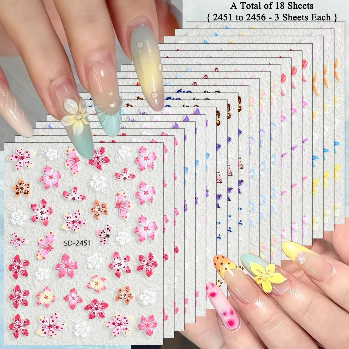 3 to 120 Sheets Tropical Flower Nail Stickers Hibiscus Butterfly Starfish