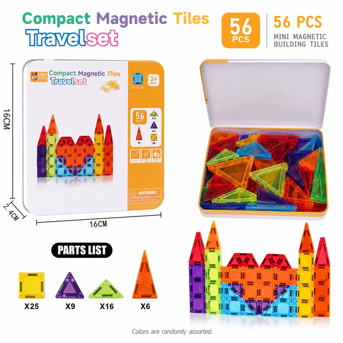 Magnetic Tiles Travel Set Metal Tin Box STEM Building Blocks