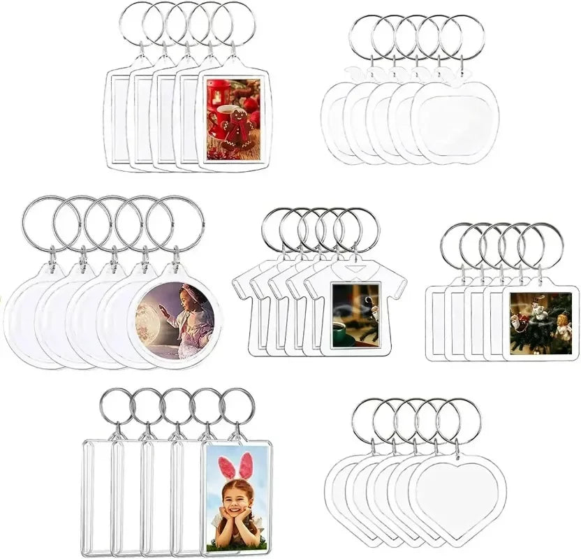 5/10pcs Transparent Photo Frame Keychain Tassels Snap-In