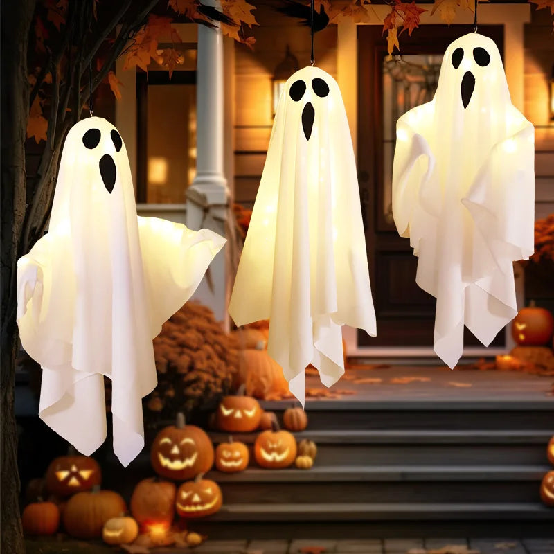 Halloween Glowing White Ghost LED Hanging Ghosts Horror Props