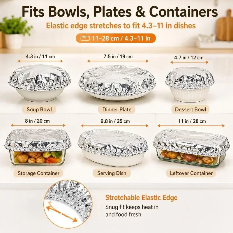60/10PCS Aluminum Foil Bowl Cover Kitchen Food Preservation Wraps Reusable