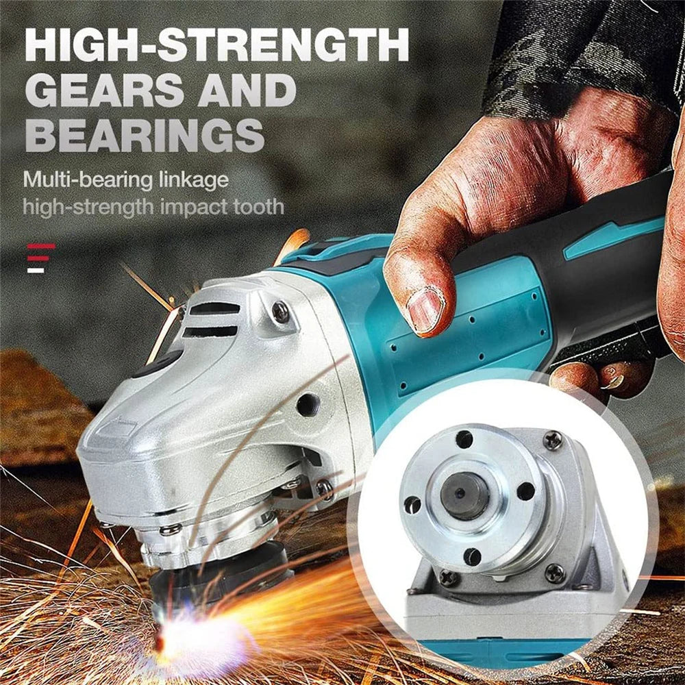 Podofo Handheld Cordless Brushless Electric Angle Grinder Polishing Grinding Machine Cutting Power Tool for Makita 18V Battery