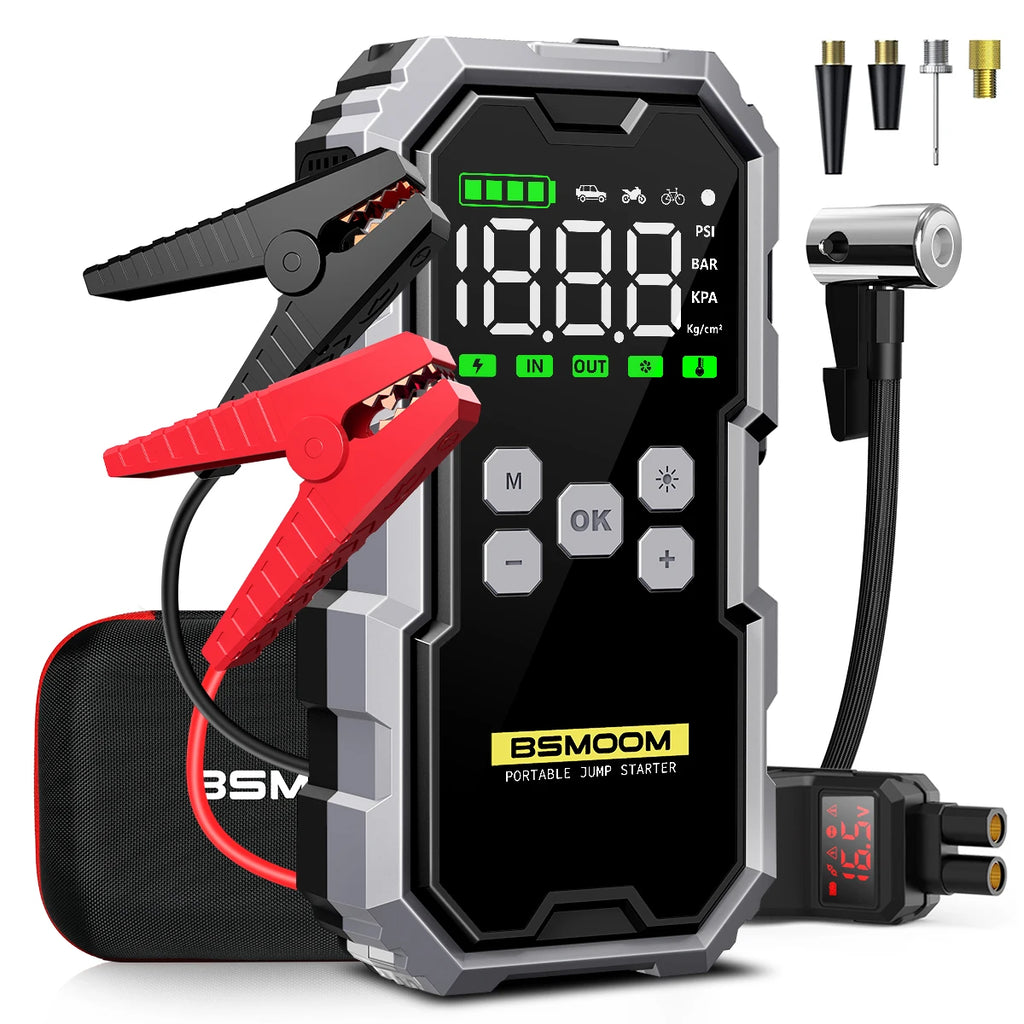150PSI Air Pump Car Battery Emergency Boosters ,7000A/1500A PEAK Car Jump Starter Power Bank ,Portable Starting Device Car Starter New,Cars with USB Ports And LED Flashlight, 26800mAh/21800mAh Portable Car Jump Starter, Batte