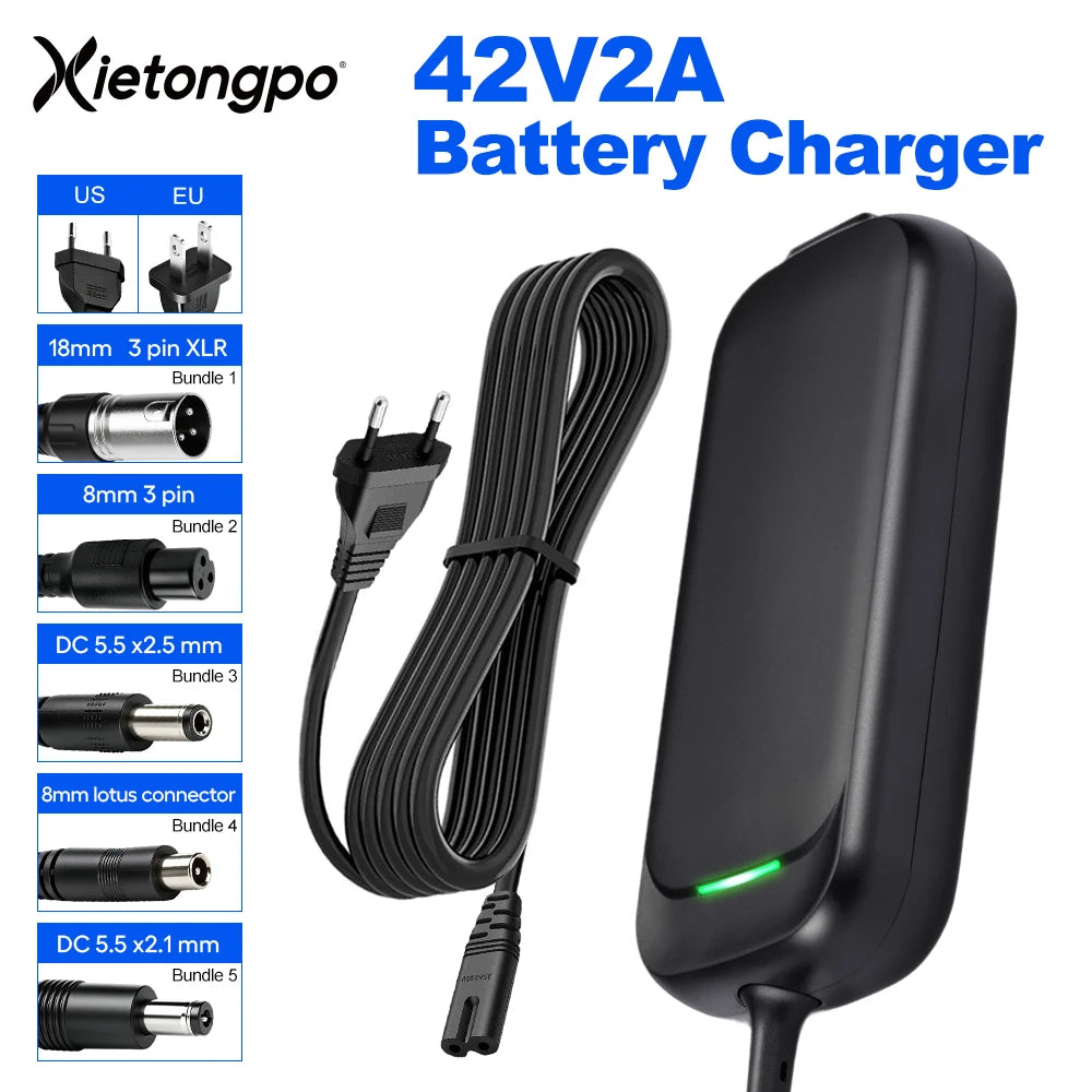 42V 2A 10S Lithium Battery Charger Smart CC CV Fast Charging Power Adapter Auto Stop Protection for Electric Bike Scooter E Bike