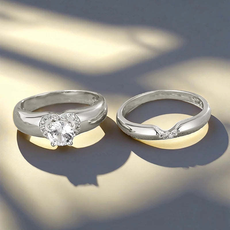Huitan Fashion 2Pcs Heart Rings Set Female Delicate Opulent Brilliant Accessory for Engagement Stylish Gorgeous Wedding Jewelry