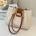 Grass Woven Patchwork Leather Korean Version Shoulder Bag Fashionable Women's Woven Handbag Suitable for Beach Parties Occasion