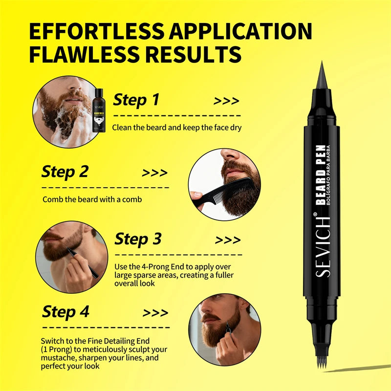 Natural Beard Dye Pen Long Lasting Beard Coloring For Men Beard Filler Pencil Removal White Grey Hair Moustache Coloring Shaping