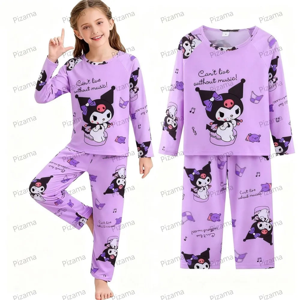 Sanrio Girls Pajamas Sets Full Sleeve Soft Hello Kitty Pyjamas Kids Cinnamoroll Pijamas Sleepwear Kuromi Baby Homewear Pjs