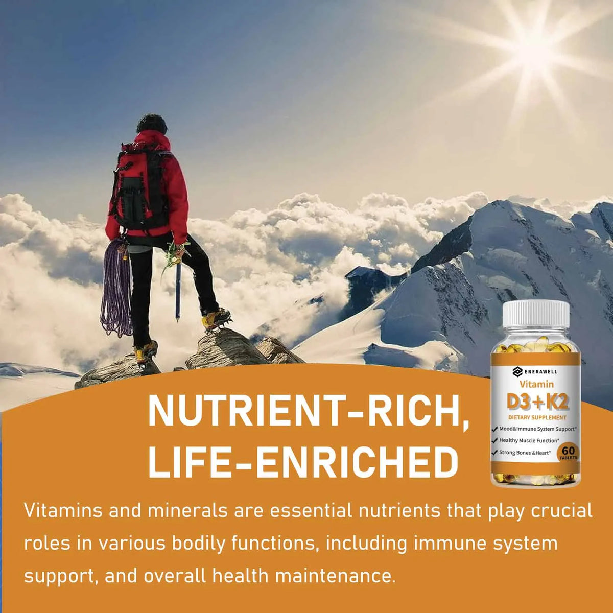 Vitamin D3 K2 Capsule - 20,000 IU Vitamin D3 Supports Bone & Teeth Health, Calcium Metabolism