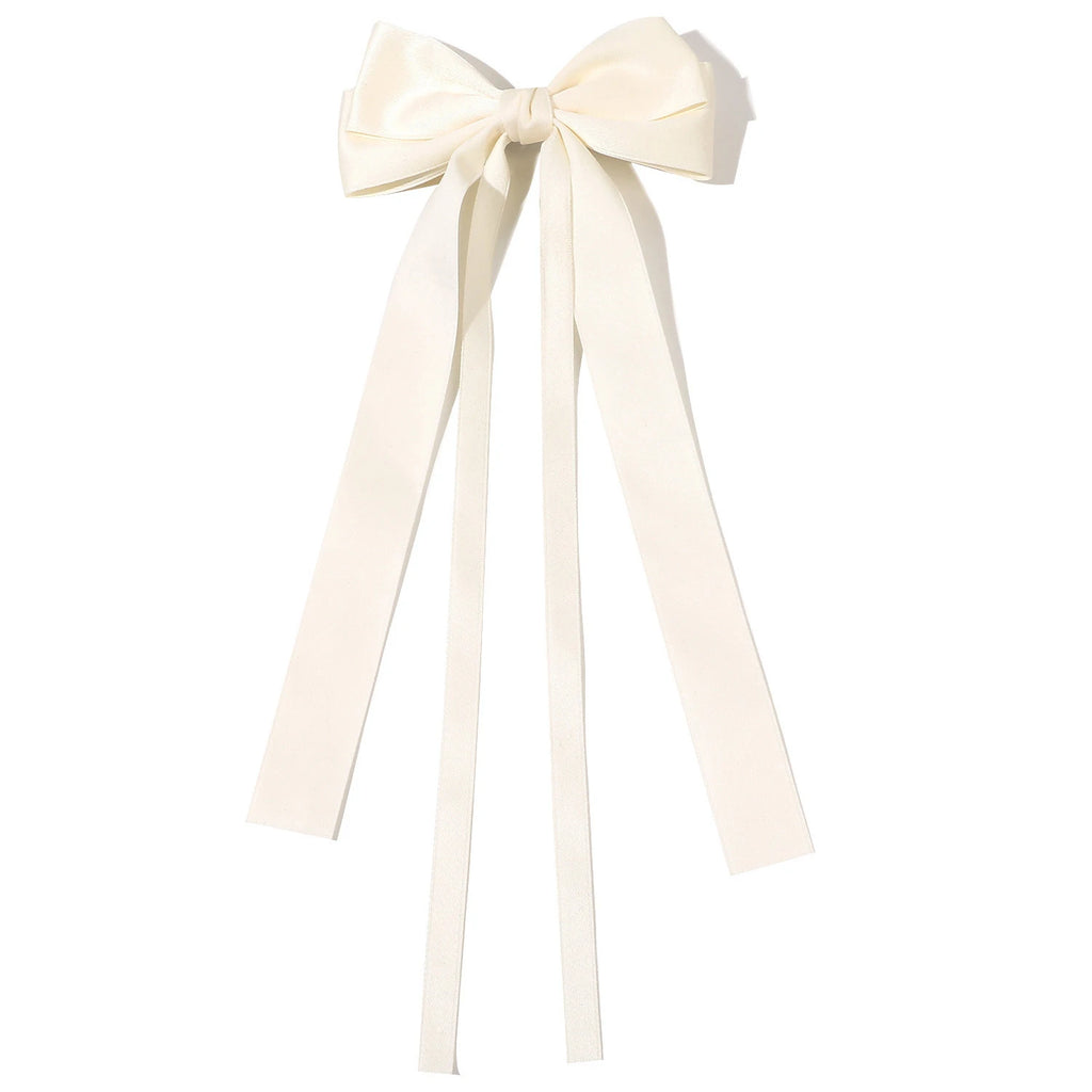 Solid Double Bowknots Hair Clips Women Long Ribbon Bow