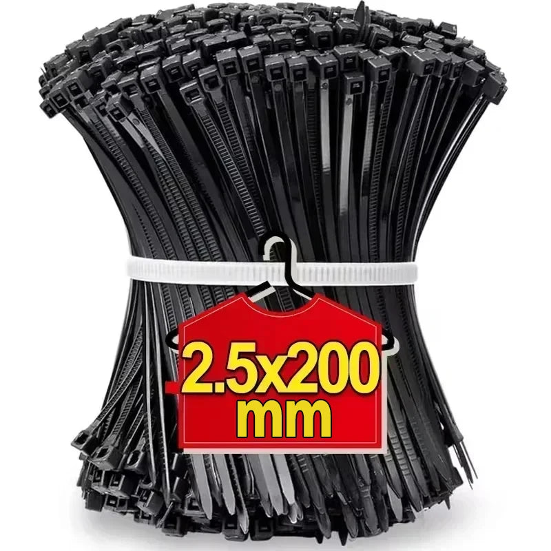 Black White Nylon Cable Ties Adjustable Self-locking Fastening Rings Zip Tie Cable Wires Fixing Ties for Home Offices Industrial
