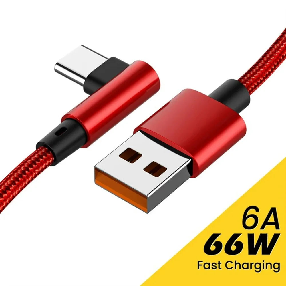 6A 66W 90 Degree Elbow USB A TO USB C Cable Fast Charging