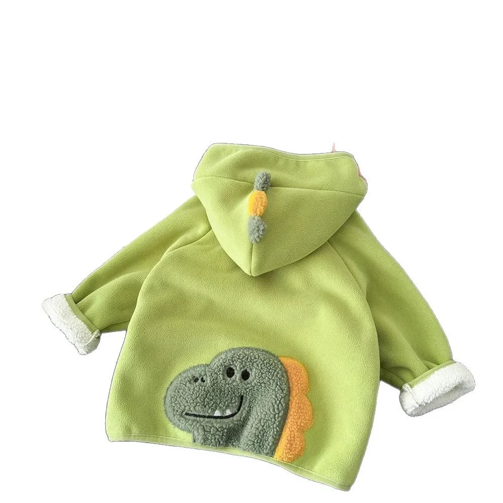 2026 Kids Winter Coat Thickened Fleece Jacket Cartoon Animal Hooded