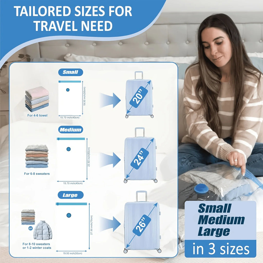 9/12/15 Pack Vacuum Bags for Travel with Rechargeable Cordless Electric Pump