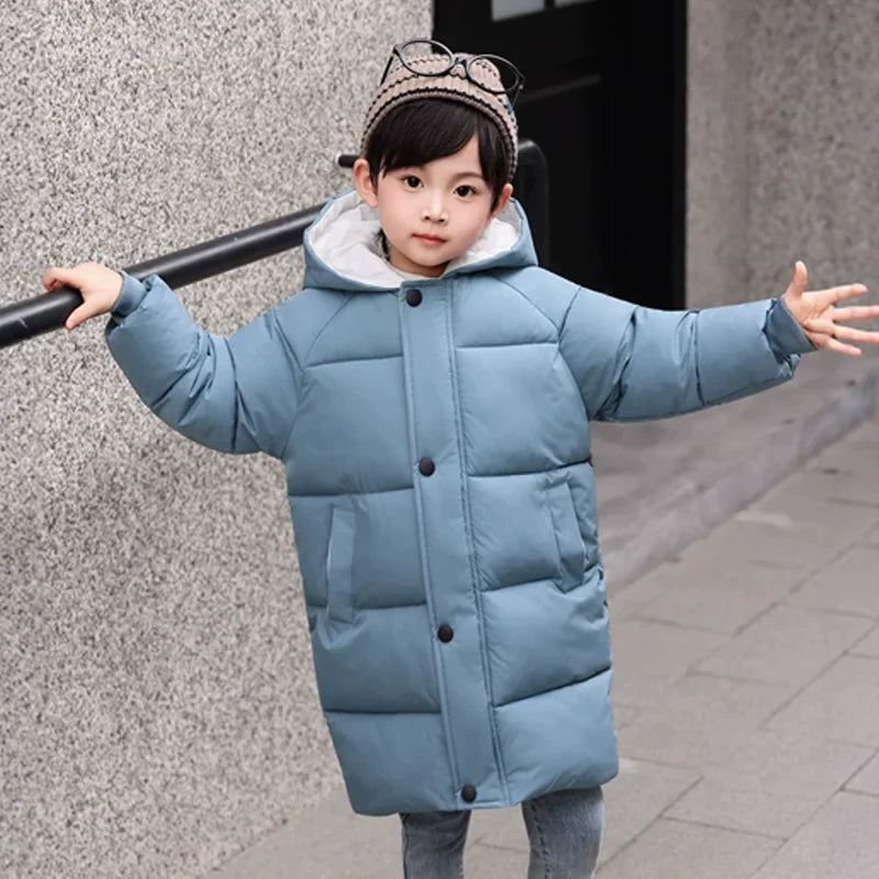 Kids Winter Down Coats Children Thicken Warm Long Jackets Boys Girls Hooded