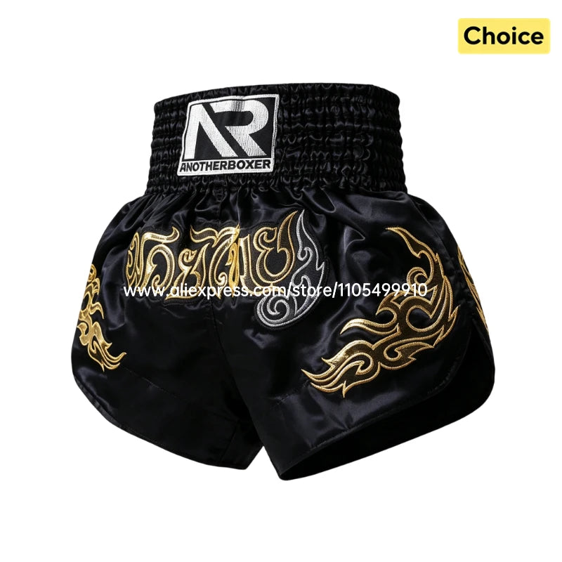 Tiger Muay Thai Shorts Embroidery Boxing Shorts Satin Kickboxing Fight Wear Men Women Kids MMA Training Competition Pants Blue