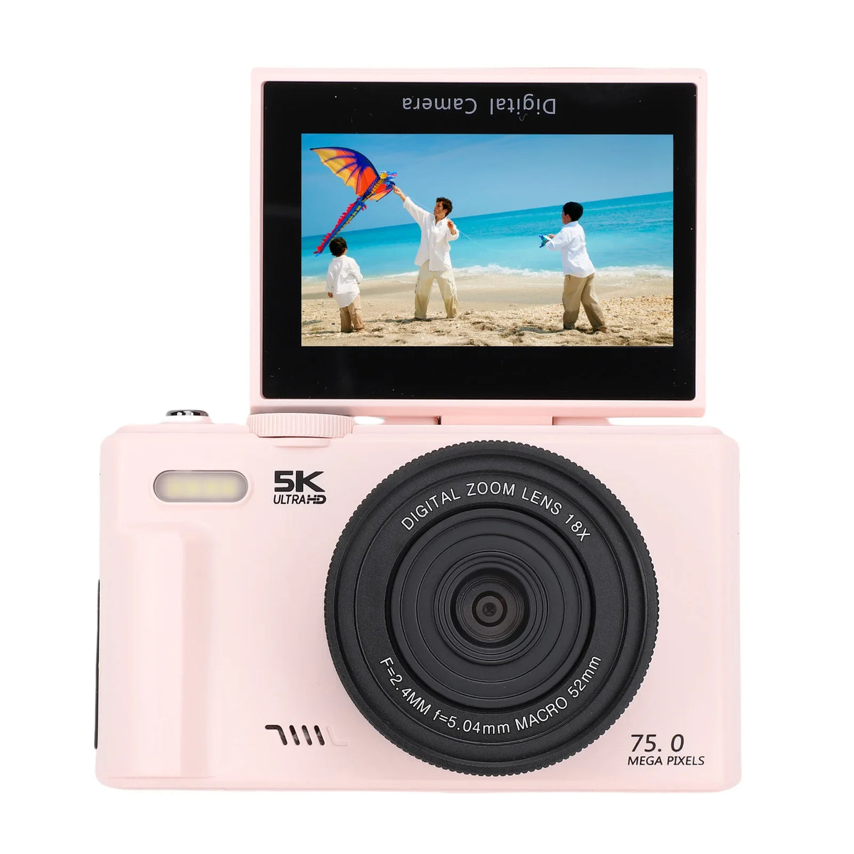 5K 75MP Digital Camera Travel Camera Built in Flash 180°Flip Screen for Photography 18X Digital Zoom Vintage Vlog Video Recorder
