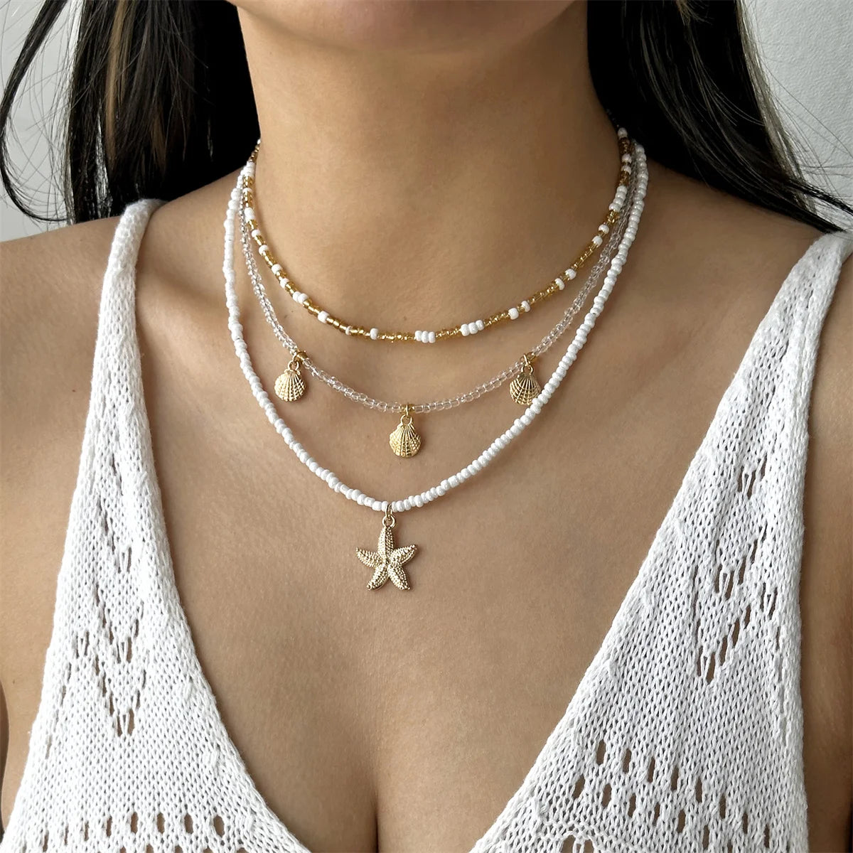 Bohemian Starfish Shell Pendant Necklace For Women Trendy Summer Beach Pearl Chain OT Buckle Choker Girls Travel Party Jewelry