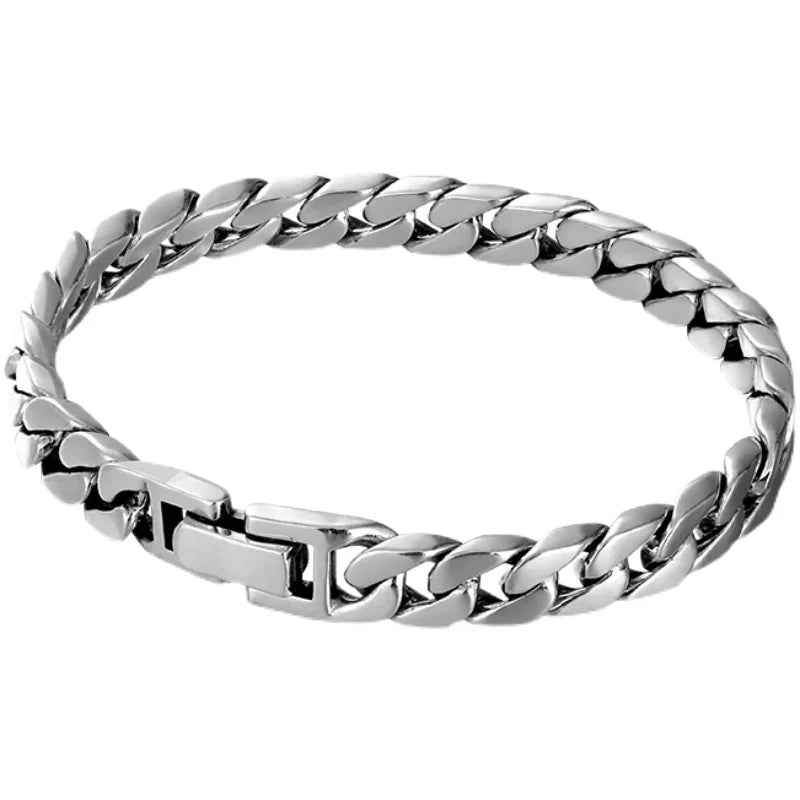 100% S925 Sterling Silver Handmade 7MM 8MM Retro Cuban Trend Rough Style