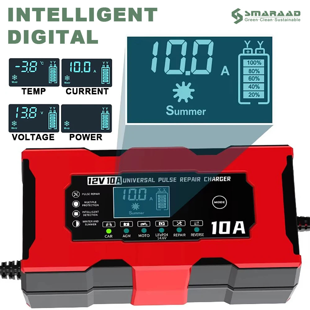 12V 10A Battery Charger Automotive Battery Lead-acid Lithium Iron Fast Charging