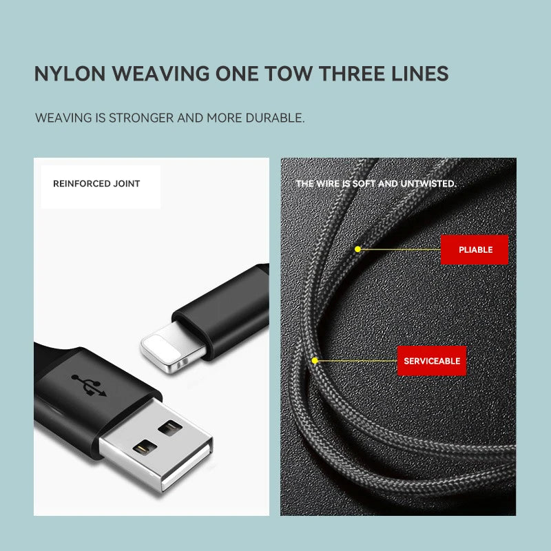 3 In 1 USB Fast Charging Cable 1.2M Type C Micro IOS Multi Charger Cable for iPhone Huawei Samsung Nylon Braided Cord