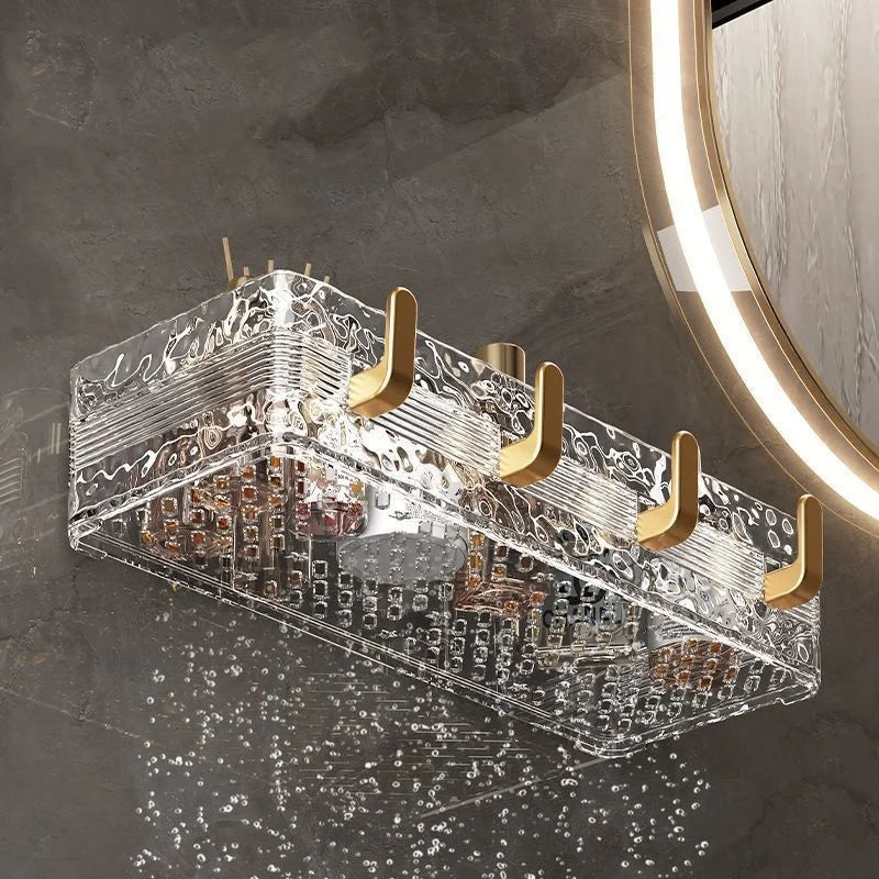Wall Mounted Bathroom Storage Rack With 4 Hooks Corner