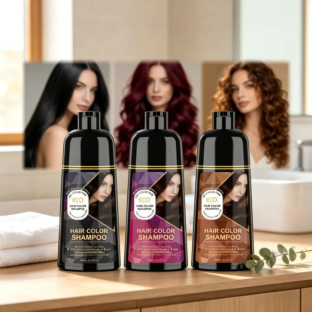 400ml Hair Color Shampoo Black Brown Burgundy Red Hair Dye Shampoo 3 in 1 Color Depositing Shampoo for Women Men,