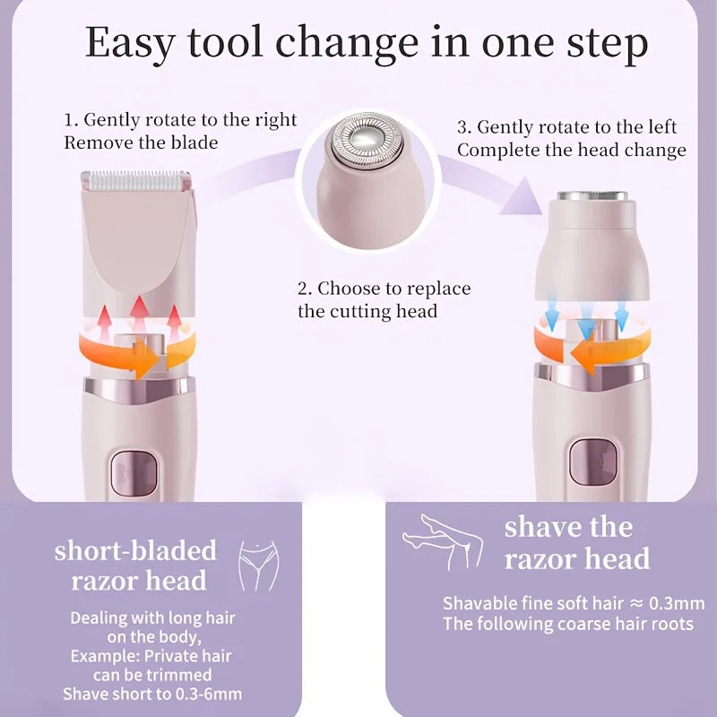 Women's Bikini Trimmer, Women's Electric Shaver, Replaceable Heads,