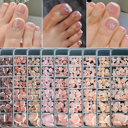120pcs/Box French Tip Press-On Toenails Pink Color System Square Shape Foot Nails Short Length Glossy Finish False Toe Nails Set